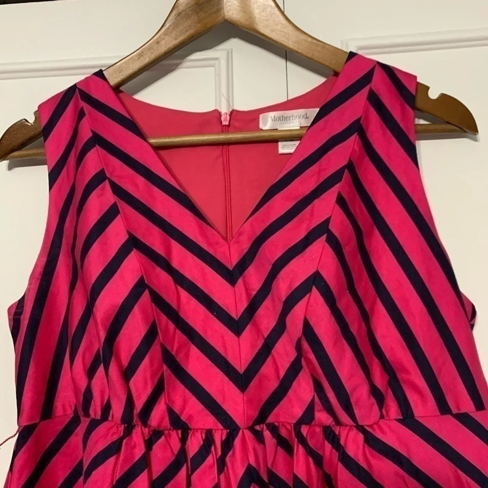 Motherhood Maternity Women’s Small Pink Navy Stripes Sleeveless A-Line Dress S - Picture 8 of 9